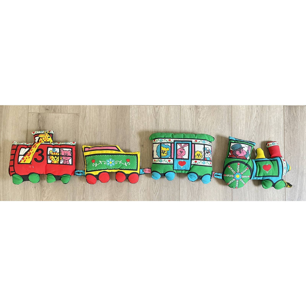 Vintage Train Cars Caboose Canvas Pillows Decor Numbers Zoo Animals 70s 80s